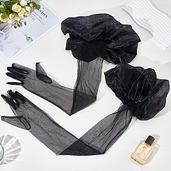 1 пара длинных кружевных перчаток из полиэстера для свадебного торжества невесты&nbsp;AJEW-ME0001-79A