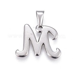 304ステンレスペンダント  ラインストーン付き  文字L  文字.m  17.5x23x2mm  穴：3~3.5x7.5~8mm&nbsp;STAS-F202-16P-M