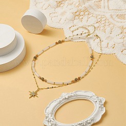 2 個 2 スタイル クリア キュービックジルコニア スター ペンダント ネックレス セット真鍮チェーン  女性のための天然混合宝石ビーズ ネックレス  16.22~17.60インチ（41.2~44.7cm）  1個/スタイル&nbsp;NJEW-JN04171