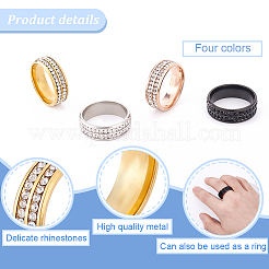 4 Stück 4 Farben Strass-Fingerring&nbsp;RJEW-GA0001-02