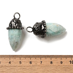 ナチュラルアマゾナイトペンダント  アンティークシルバートーンの真鍮製の金具が付いたファセット加工の弾丸型チャーム  37~42x18mm  穴：5mm&nbsp;G-K381-02AS-03