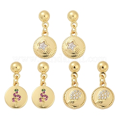 Плоские круглые серьги-гвоздики с подвесками в виде звезды EJEW-Z115-01G