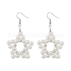 Серьги-подвески из искусственного жемчуга в форме звезды из АБС-пластика EJEW-JE06329