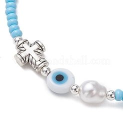 7 pulsera elástica con cuentas de vidrio.&nbsp;BJEW-MZ00317