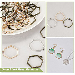 60 шт. 3-цветные шестигранные подвески из сплава с открытой задней частью FIND-GA0004-26