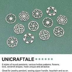 24個6スタイル201ステンレススチールペンダント  花と環  ステンレス鋼色  21x20x1mm  穴：1.2mm  4個/スタイル&nbsp;STAS-UN0029-88