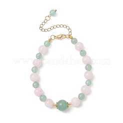 Регулируемые браслеты из бусин натурального розового кварца и зеленого авантюрина&nbsp;BJEW-JB13032