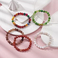 Braccialetto elasticizzato con perline rotonde in agata stagionata naturale tinta per donna&nbsp;BJEW-JB09382