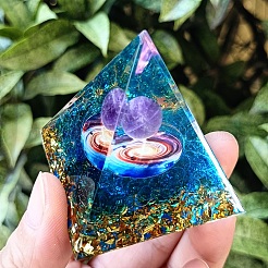 オルゴナイトピラミッド樹脂エネルギー発生器  レイキ天然アメジストボール、ホームオフィスデスク装飾用  50mm&nbsp;PW-WG42179-01