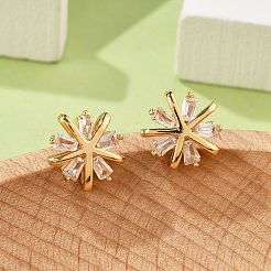 Женские серьги-гвоздики из латуни с микропаве и прозрачным кубическим цирконием EJEW-G428-26G-02