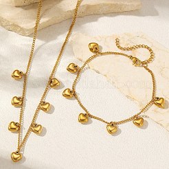 Комплекты ожерелий и браслетов из нержавеющей стали 304 в форме сердца для женщин SJEW-F225-02G