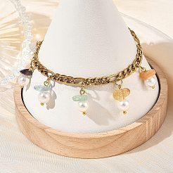 Braccialetti a catena Figaro in acciaio inossidabile 304 con nappine&nbsp;BJEW-JB14346-01