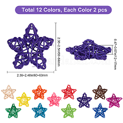12色の籐工芸品  スター  ミックスカラー  60~63x60~64x12~17mm  12色  2個/カラー  24個/セット&nbsp;AJEW-GF0002-37