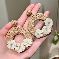 Серьги-гвоздики из рафии и ткани в богемном стиле&nbsp;FS-WG07AB6-01