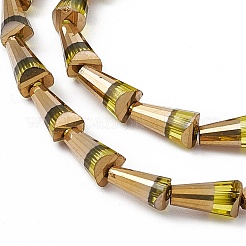 電気メッキガラスビーズセット  半分虹メッキ  多面カットコーン  黄緑  7.5~8x4~4.5mm  穴：0.8mm  約34~35個/連  11.42~11.81インチ（29~30cm）&nbsp;EGLA-L034-HR02