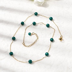 Ожерелья из круглой цепочки из нержавеющей стали и искусственного жемчуга для женщин&nbsp;WGE4439-06