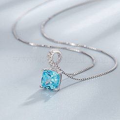 Collane pendenti e orecchini a bottone in argento sterling placcato rodio quadrato con zirconi cubici e pavé per donna&nbsp;WG8F2D6-01