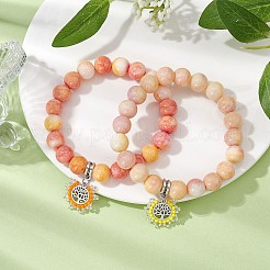 Set di braccialetti elasticizzati con perline di vetro crackle opaco rotondo da 2 pz 2 colori da 10.5 mm&nbsp;BJEW-MZ00080