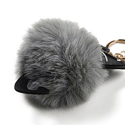 かわいい猫 PU レザー & イミテーション レックス ラビット ファー ボール キーチェーン  合金クラスプ付  バッグの車のキーの装飾用  グレー  18cm&nbsp;KEYC-C005-01D