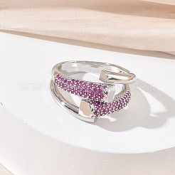 Offene Manschettenringe aus Messing mit Mikropavé und Zirkonia für Damen&nbsp;RJEW-L343-12P-02