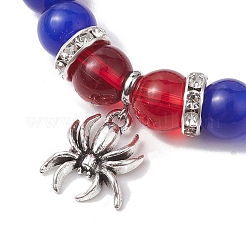2 Stück 10 mm runder Opalit & rosa Glas & rotes Glas & blaues Katzenauge Perlen Stretch-Armband-Set für Liebhaber&nbsp;BJEW-JB10325-02