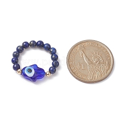 Натуральные и синтетические смешанные драгоценные камни и эластичные кольца из бисера с лэмпворком от сглаза RJEW-JR00573