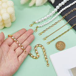 8 шт. железо и нержавеющая сталь 304 и стеклянные жемчужины и латунная цепь цепи для бейсболки&nbsp;HJEW-DC00071