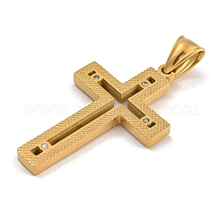 イオンプレーティング（IP）304ステンレスペンダント  クリスタルラインストーン付き  クロスチャーム  ゴールドカラー  42x25x3mm  穴：7x5mm&nbsp;STAS-D110-16G