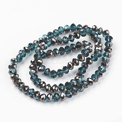 電気メッキ透明ガラスビーズ連売り  半黒メッキ  多面カット  ロンデル  ティール  3.5x3mm  穴：0.4mm  約123~127個/連  13.7~14.1インチ（35~36cm）&nbsp;EGLA-A034-T3mm-P02