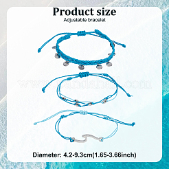 4 комплект 4-х цветных браслетов из нержавеющей стали 304 и сплава с волнистыми и плоскими круглыми подвесками&nbsp;BJEW-AN0001-34