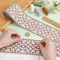 5m ポリエステル刺繍幾何学リボン  ジャカードリボン  衣料品用  ペルー  3-1/4インチ（82~83mm）  約5.47ヤード（5m）/バッグ&nbsp;OCOR-FG0002-14C