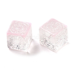 透明ガラスビーズ  キューブ  パールピンク  10x11x11mm  穴：1.5mm&nbsp;GLAA-A012-04E