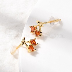 Серьги-гвоздики из вишневой латуни с микропаве из кубических цирконий&nbsp;EJEW-P331-08G