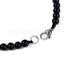 Halsketten aus natürlichem schwarzem Onyx&nbsp;NJEW-N064-04A