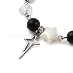 Браслеты из синтетических черных камней с круглыми бусинами&nbsp;BJEW-JB11206