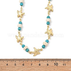 Collares con cuentas de turquesa sintética teñidas con tintes oceánicos y cadenas de eslabones de acero inoxidable 304.&nbsp;GG-NJEW-JN06337-03