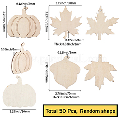 50 комплект незаконченных деревянных вырезных листьев из клена&nbsp;DIY-SP0006-74