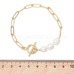 Bracelets pour femmes en perles de culture d'eau douce naturelles et chaînette trombone en laiton&nbsp;BJEW-JB13543-03