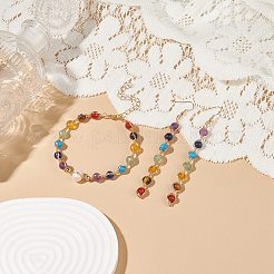 天然石と合成石とパールを混ぜたビーズ ダングル イヤリングとブレスレット  女性のための真鍮ワイヤーラップジュエリー  182mm  95mm  ピン：0.9mm&nbsp;SJEW-JS01261
