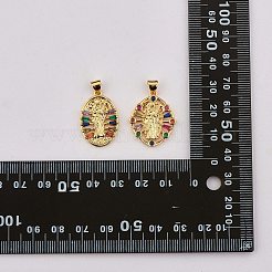 10個ラックメッキ真鍮マイクロパヴェキュービックジルコニアペンダント  18KGP本金メッキ  長持ちメッキ  死を伴う楕円形  カラフル  24x19.5x2.5mm  穴：4.5x3mm&nbsp;KK-SZ0001-79