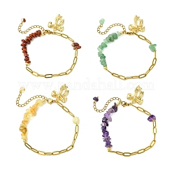 Bracelets en acier inoxydable 304 avec chaîne trombone et perles de pierres naturelles mélangées&nbsp;BJEW-JB14187