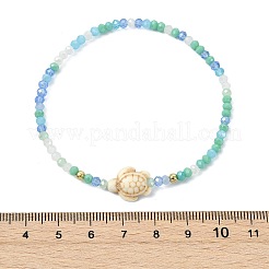 そろばん型ガラスビーズと染色合成ターコイズビーズを使用した女性用ストレッチブレスレット  カメ  ミックスカラー  内径：2.32インチ（5.9cm）&nbsp;BJEW-JB13812-01