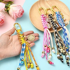 ポリエステルとスパンデックスのコードペンダント装飾  アクリルビーズと合金エナメルペンダントと合金スプリングゲートリング付き  きいろ  250mm&nbsp;HJEW-YW00432-01