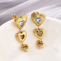 Серьги-гвоздики в форме сердца из нержавеющей стали 304 с прозрачным кубическим цирконием&nbsp;EJEW-D319-17G