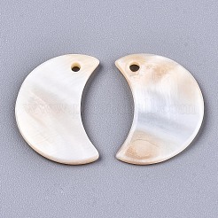 天然淡水シェルのペンダント  ムーン  貝殻色  25x18~19x2mm  穴：1.8mm&nbsp;LS-SHEL-R113-09