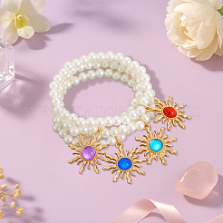 4шт 4 цвета золотистый сплав смолы браслеты с подвесками в виде солнца&nbsp;BJEW-HY0001-19