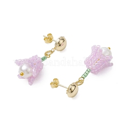 Boucles d'oreilles à tige en perles de verre faites à la main&nbsp;EJEW-MZ00277-04