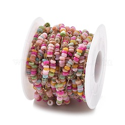 Cadenas de eslabones de cuentas ovaladas de acero inoxidable 304 y concha&nbsp;CHS-K021-09G-03