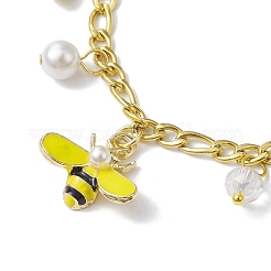 Bracciale con ciondolo ape con perle di conchiglia e lega smaltata&nbsp;BJEW-JB10040