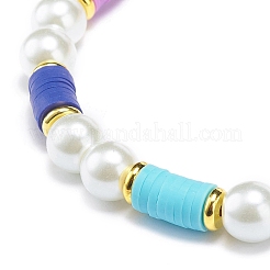 Эластичный браслет из хейши из полимерной глины со стеклянным жемчугом и латунными бусинами для женщин BJEW-JB08754